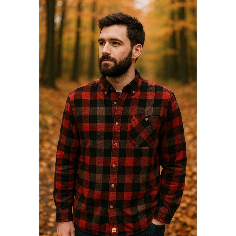 Boston Traders Red Black Plaid Flannel Shirt L Vintage Lumbercore Cozy Layer Cab